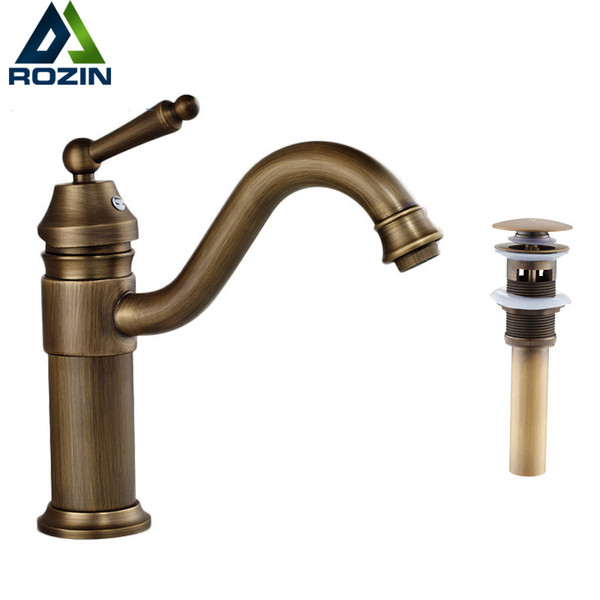 Free Shipping Long Spout Bathroom Faucet Single Handle Brass Antique Style Basin Vessel Sink Mixer Taps