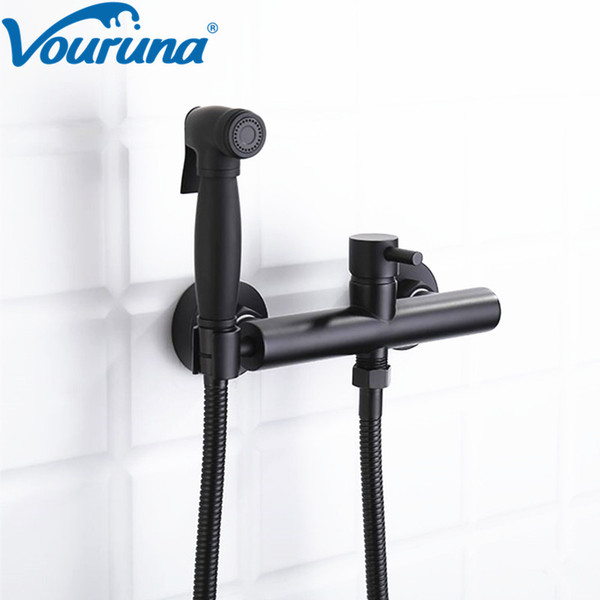 VOURUNA Black Hot and Cold Bidet Faucet Hand Bidet Spray Solid Brass Construction