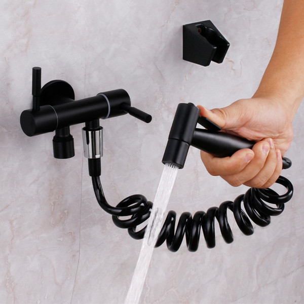 black color bathroom toilet bidet shower sprayer gun has holder has spring line 304 stainless steel material