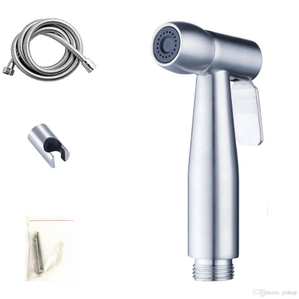 Stainless Steel Bathroom Toilet Flusher Bidet Sprayer Cleaner Tools Spray Enhanced pressure Hand Shower Set + Shower hose + wall bracket