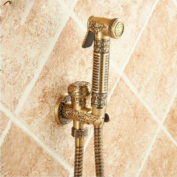 Wholesale And Retail Antique Brass Bathroom Bidet Faucet Flower Carved Toilet Clearing Hand Shower Mop Faucet Tap Solid Brass