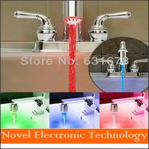 Free shipping 2014 new No battery Automatic Temperature Sensor 3 Color RGB Glow Shower LED Water Faucet Light Tap