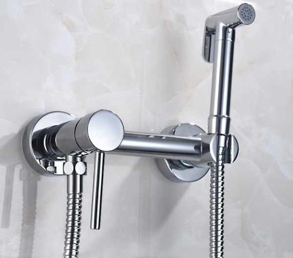 Solid Brass copper Chrome Handheld shower Bidet ,Toilet Portable Bidet Shower Set With Hot and Cold Water Bidet Mixer water tap BD557