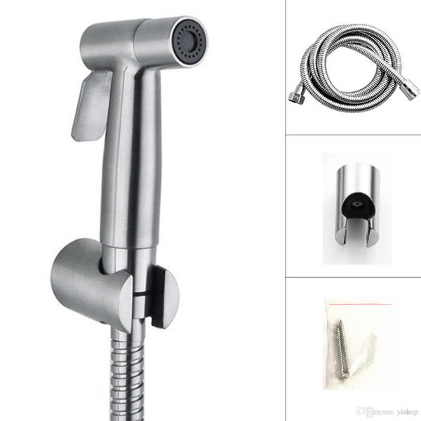 Bathroom Hand Held Toilet Bidet Sprayer Douche Shattaf Shower Spray & Wall Bracket Holder & 1.5m Hose SUS 304 Stainless Steel Cleaner Tool