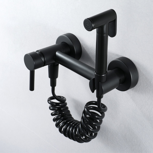 Wall Mounted Brass Black Bidets Faucet Toilet Cleaner Shower Spray Bidet Sprayer Toilet Faucets With 1.5m Shower Hose Telescopic