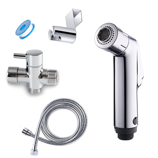 Two function toilet hand bidet faucet brass T adapter 1.2m hose tank hooked holder easy install