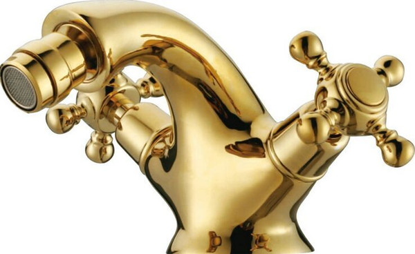 Singe hole bathroom bidet faucet mixer tap Gold clour Double handles