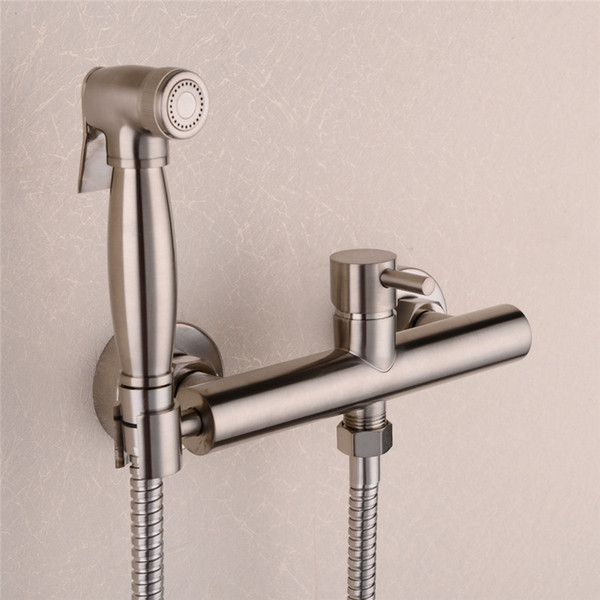 Brass Nickel Toilet Bidet Spray Hot & Cold Mixer Valve with Hose, Handheld Bidet , Portable Hand Held Bidet Shower Set