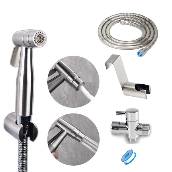 Double function switch toilet bidet faucet bathroom hand bidet sprayer set kit pressurize flush spray gun tank hook & wall mount