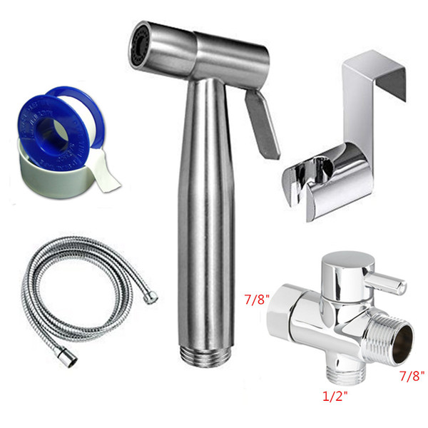 Bathroom Bidet Toilet Sprayer Set-Stainless Steel Handheld Bidet Shower Sprayer Kit Brass 7/8