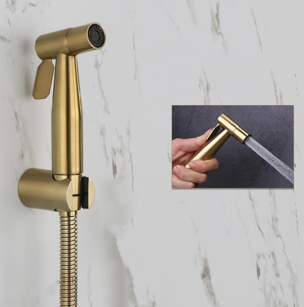 Brushed Gold SUS304 Wash Seat Hand Held Shower Head Bidet Spray Sprayer Toilet Shattaf Kit Set