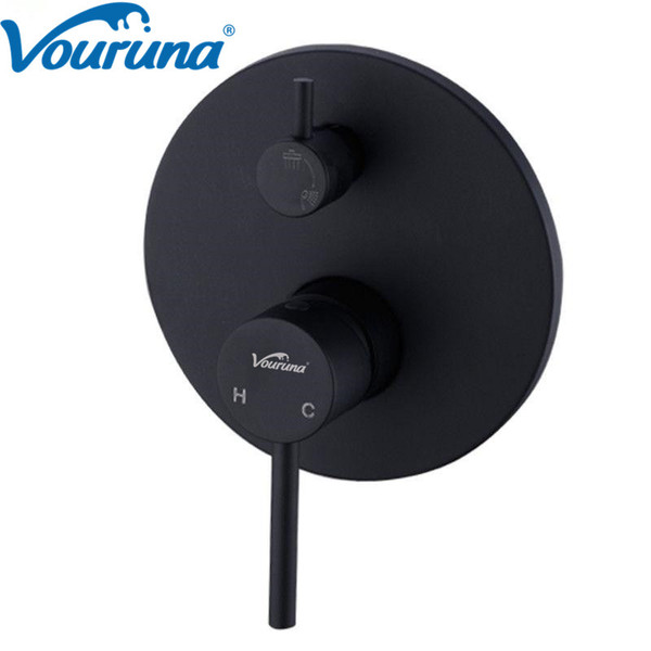 VOURUNA 2 Function Matte Black Round Shower Mixer Valve Solid Brass Shower Faucet Control Valve Wall Mounted Mixer Valve
