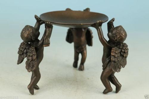 Ancient Asian Chinese Old Bronze Handmade Carved Angel Collect Statue Oil Lamp