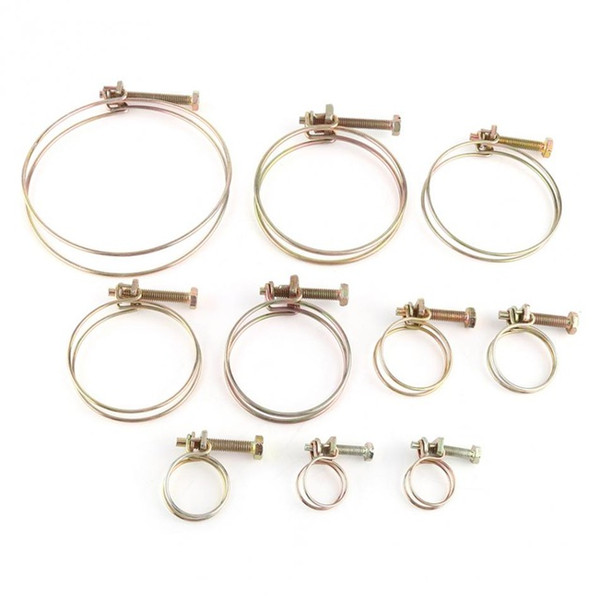 10pcs/set Hose Clamp Adjustable Pipe Clamp Double Wire Hose Clip Clamps For Woodworking Hoop Plumbing Fastener Hardware 16-100mm