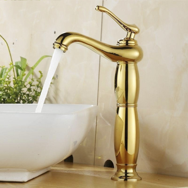 Basin Faucets Euro Gold Washbasin Faucet Luxury Tall Bathroom Basin Taps Single Handle Vanity Single Hole Mixer Water Taps