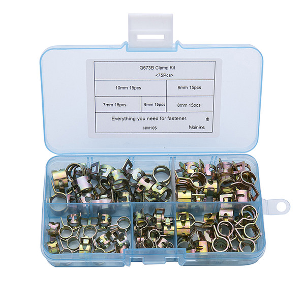 75Pcs/set 6-10mm Q673B Vacuum Spring Fuel Oil Water CPU Hose Clip Pipe Tube for Band Clamp Metal Fastener Assortment Kit