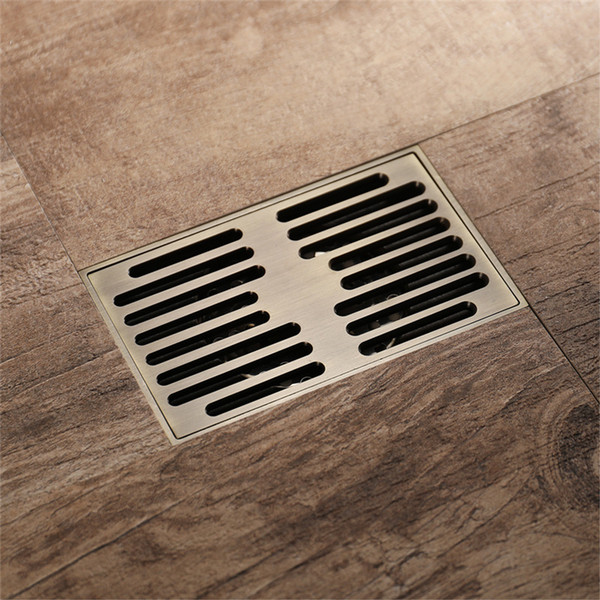 Brushed Antique Brass Bathroom Linear Shower Floor Drain Wire Strainer Bath Cover Waste Drainer 140*90mm Ground Drainage