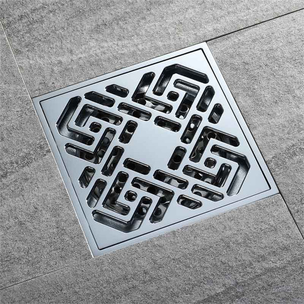 4 Inch Drains Brass Linear Floor Drains Anti-odor Shower Drain Strainer Bathroom Water Waste Drain 100*100mm Chrome Finished