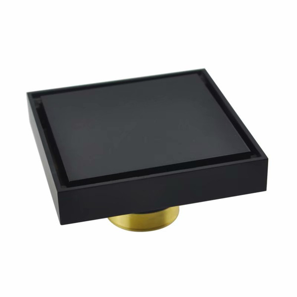 ROLYA Black Floor Drain 4 Inch Bathroom or Kitchen Solid Brass Square Style Shower Grates Drainers 10*10CM
