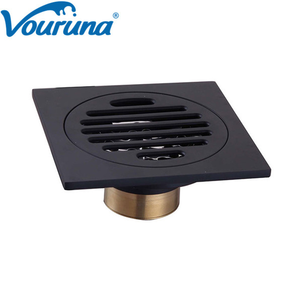 VOURUNA Black Square Style Floor Drainer Waste Bathroom Shower Grate 10CM*10CM