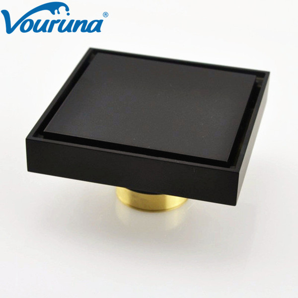 VOURUNA 100*100mm square anti-odor Matte Blacken floor drain bathroom invisible black shower grates