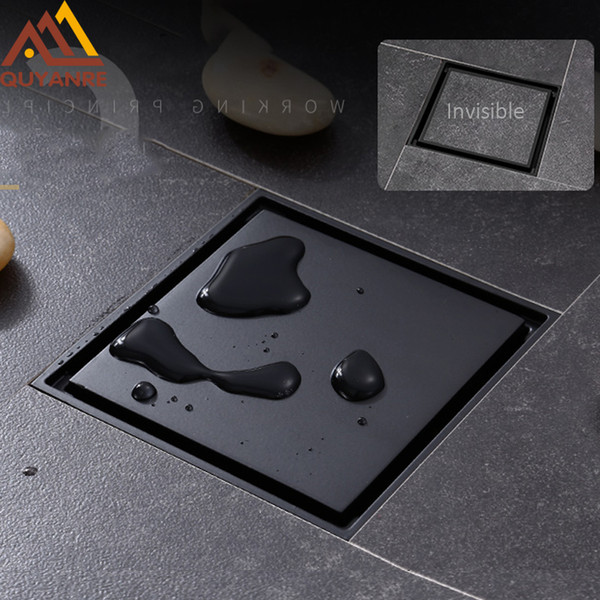 Wholesale And Retail Matte Black Square Invisible Bathroom Floor Drain Waste Grate 10X10cm Shower Drain Black Floor Drain Tile Insert
