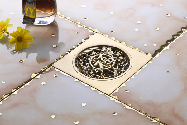Brass Color Square Floor Drain Shower Waste Water Strainer FD-1001
