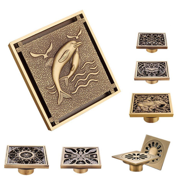 New High Quality Euro Floor Drains Antique Brass Shower Floor Drain Bathroom Deodorant Euro Square Floor Drain Strainer Cover Grate Waste