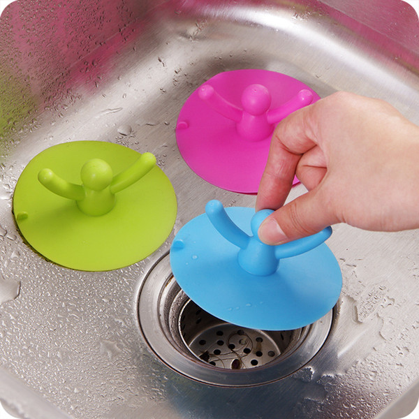 Cute Person Shape Silicone Tub Stopper Drain Plug Soft Flexible Water Seals Suction Stopper Floor Drain for Kitchen Bathroom