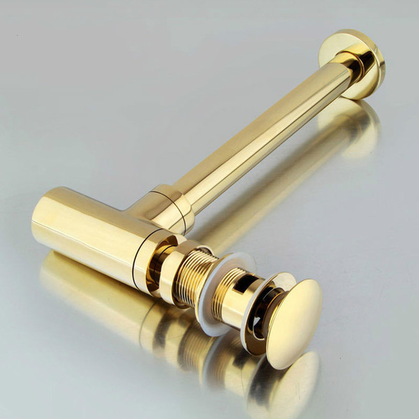 Brass Golden Bottle Tap Basin Waste Drain, Basin Mixer P-Trap Waste Pipe With Pop-Up Drain For Bathroom Tool