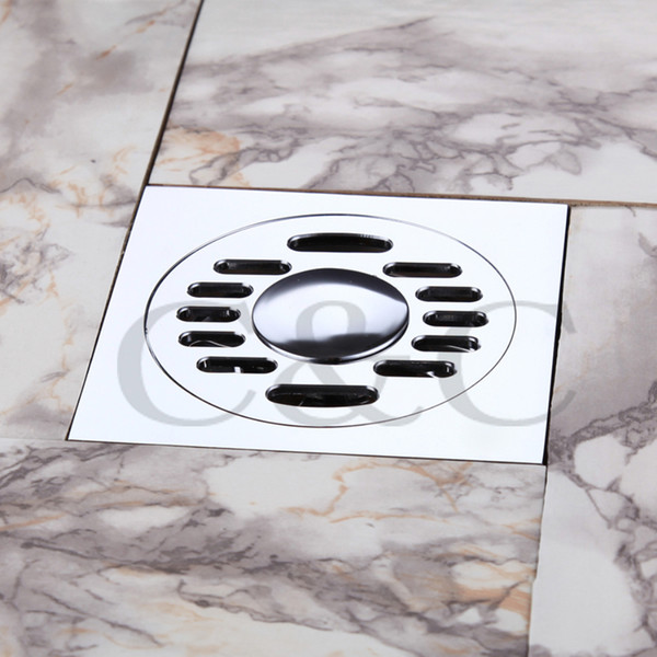Free Shipping Bathroom / Washing Machine Floor Drain Trap Balcony Brass Deodorant Square Strainer Cover Sink Grate Waste 9103
