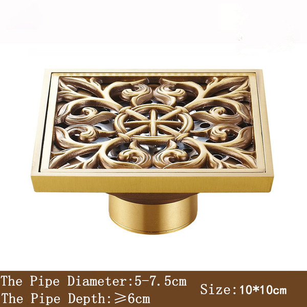 10*10cm New Arrival Antique Bronze finish Fashion design Euro Square floor drain shower drain bathroom furniture T Style Art Carved Brass