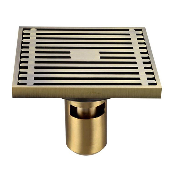 Brass Square Shower Floor Drain with Removable Strainer,4*4