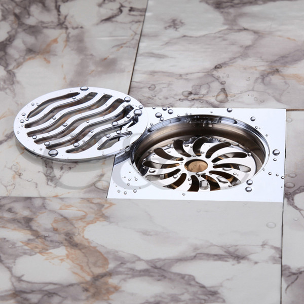 Chrome Finish Copper Floor Drain Odor Removal Sink Grate Waste Silver Color 10X10 cm 9105