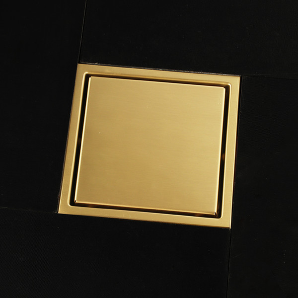Bathroom New Luxury gold 304 solid stainless steel 150 x 150mm square anti-odor floor drain bathroom invisible golden shower drain