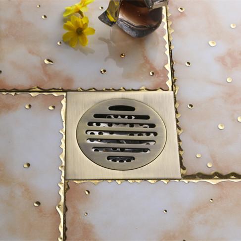 Luxurious antique brass Bathroom Floor Drain Flower Carving Shower Drain solid brass square floor drain FD-1004