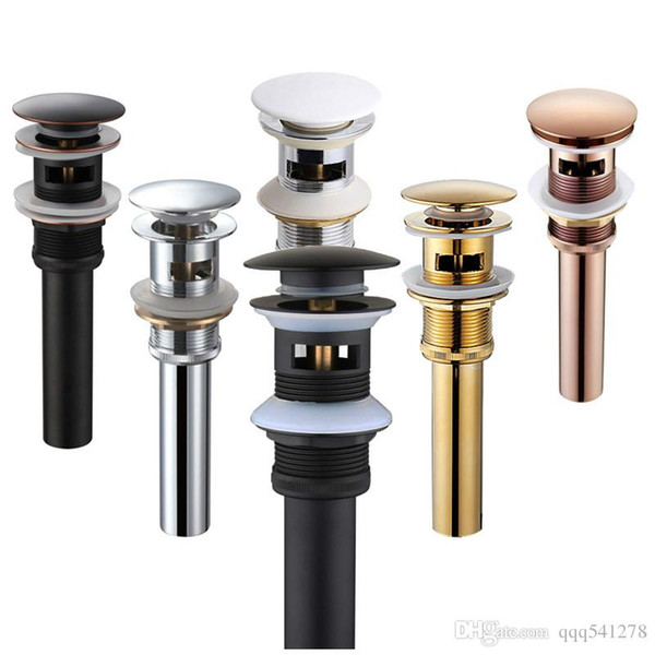 Quality Brass Bathroom Basin Pop Up Drain With Overflow Design Black/White/Chrome Plated/Zirconium gold/rose gold/ORB 6 colors