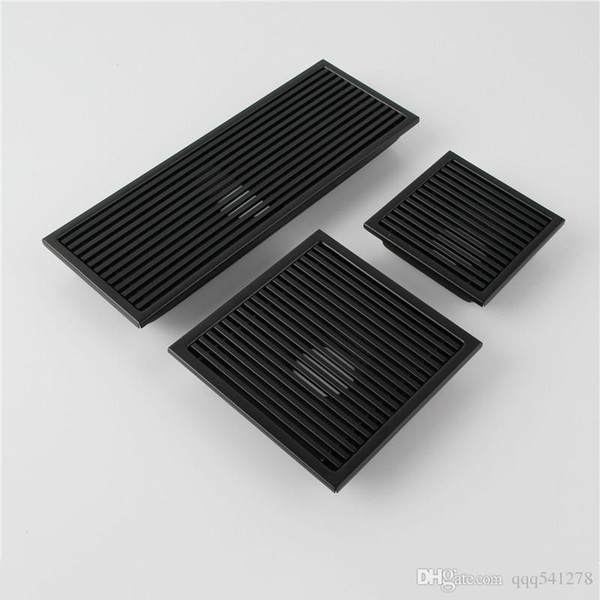 Black SUS 304 Stainless Steel Shower Drain Bathroom Floor Drain Tile Insert Square Anti-odor Floor Waste Grates 110-300MM