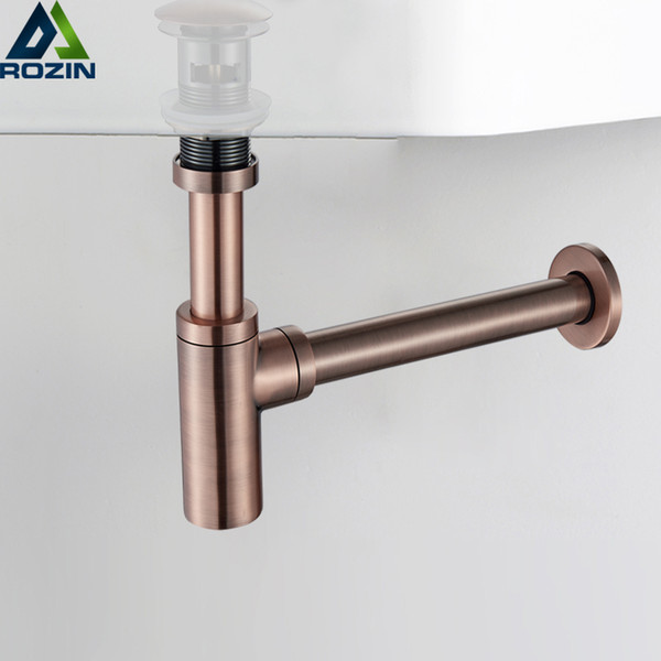 Atique Bronze Round Siphon Bottle Trap Black P-TRAP Bathroom Vanity Basin Pipe Waste Brass Pop Up Drain with Overflow