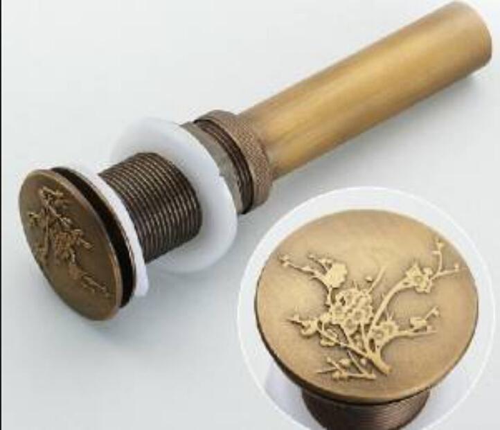 Antique Brass Art Style Sink Strainer Pop up Vessel Basin Drain with Overflow