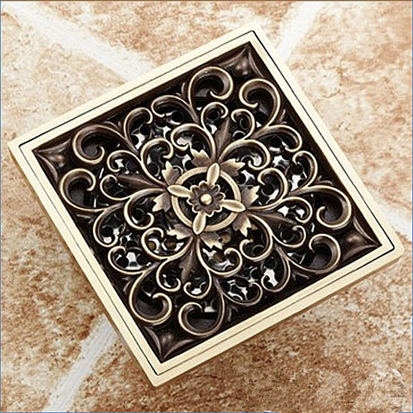 European-style garden carved bronze floor drain,square deodorization Anti-insect brass floor drain,Free Shipping J14265
