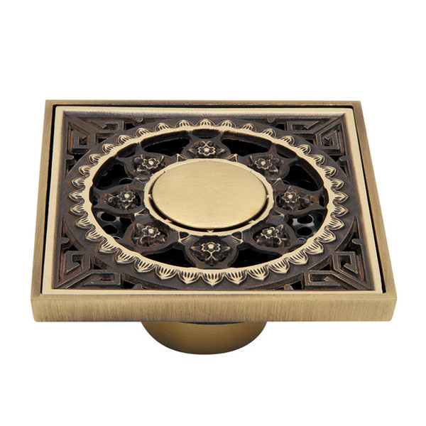 High Quality Antique Brass Carved Flower Bath Drain Strainer Cover Art Bathroom Accessory Deodorant Floor Drain Waste Grate