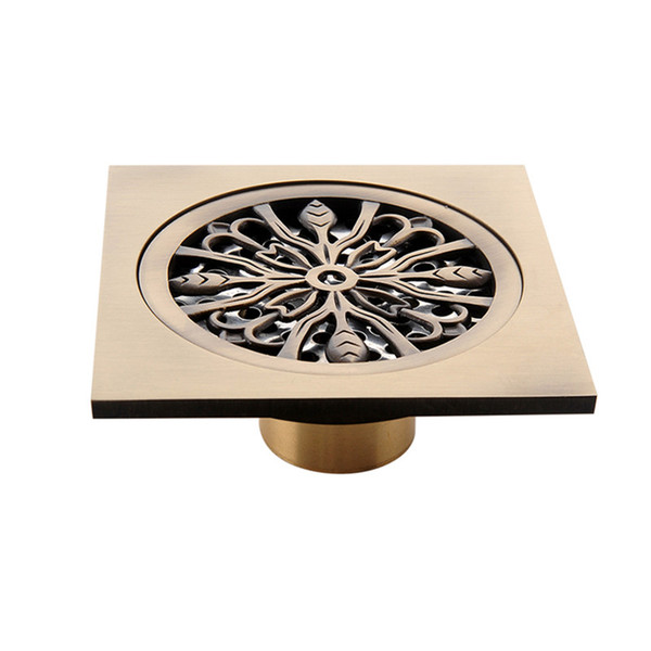 Drains 10*10cm Solid Brass Gold Shower Drain Bathroom Square Cover Anti-odor Hair Strainer Balcony Floor Drain