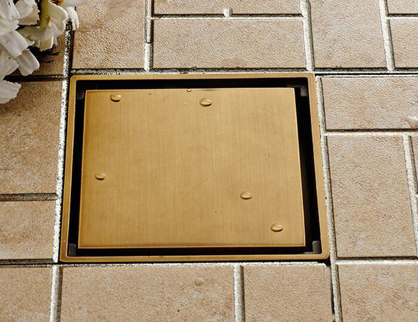 brass copper bathroom floor antiqure drainer 10cm x 10cm Antique Brass floor drain bathroom antique copper color bath brass drainer DR087