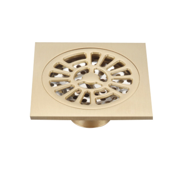 Floor Drain 4 Inches Bathroom Accessory Antique Gold Brass Kitchen Square Drains with Removable Straine 4