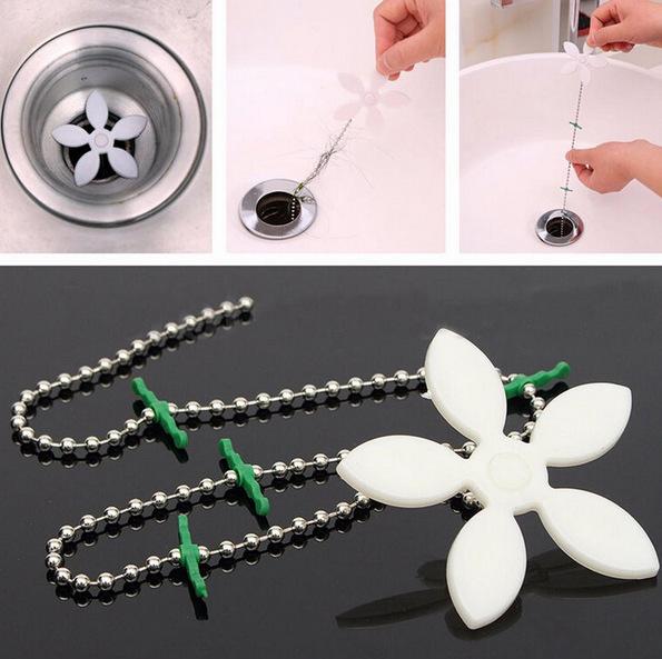 Wholesale Drain wig Flower Kitchen Sewer Tub Hair Clean Tool Chain Drain Cleaner Floor Wig Cleaning Removal Anti Clogging Tools
