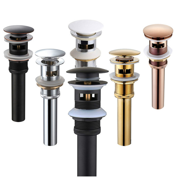 Quality Brass Bathroom Basin Pop Up Drain With Overflow Design Black/White/Chrome Plated/Zirconium gold/rose gold/ORB 6 colors