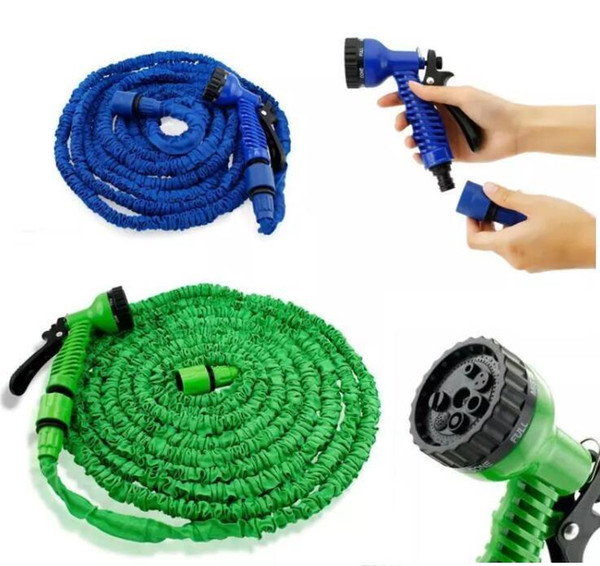 100FT Expandable Flexible Garden Magic Water Hose With Spray Nozzle Head Blue Green with retail box Free Shipping 50pcs