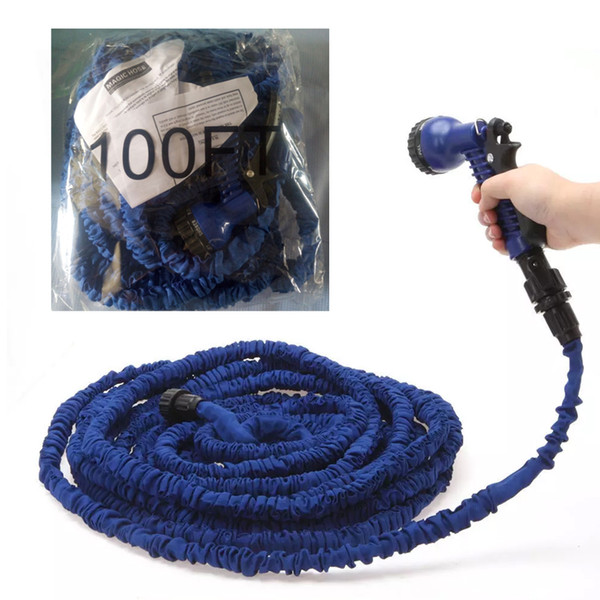 100FT Plastic Green Blue Water Spray Nozzle Sprayers Triple Expandable Flexible Water hose Garden Pipe Set Car washing Plant watering Hoses