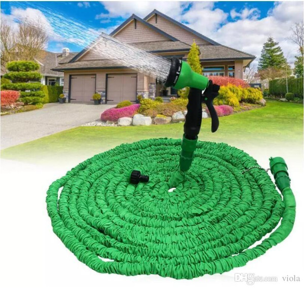 100FT Expandable Flexible Garden Magic Water Hose With Spray Nozzle Head Blue Green with retail box Free Shipping 200pcs